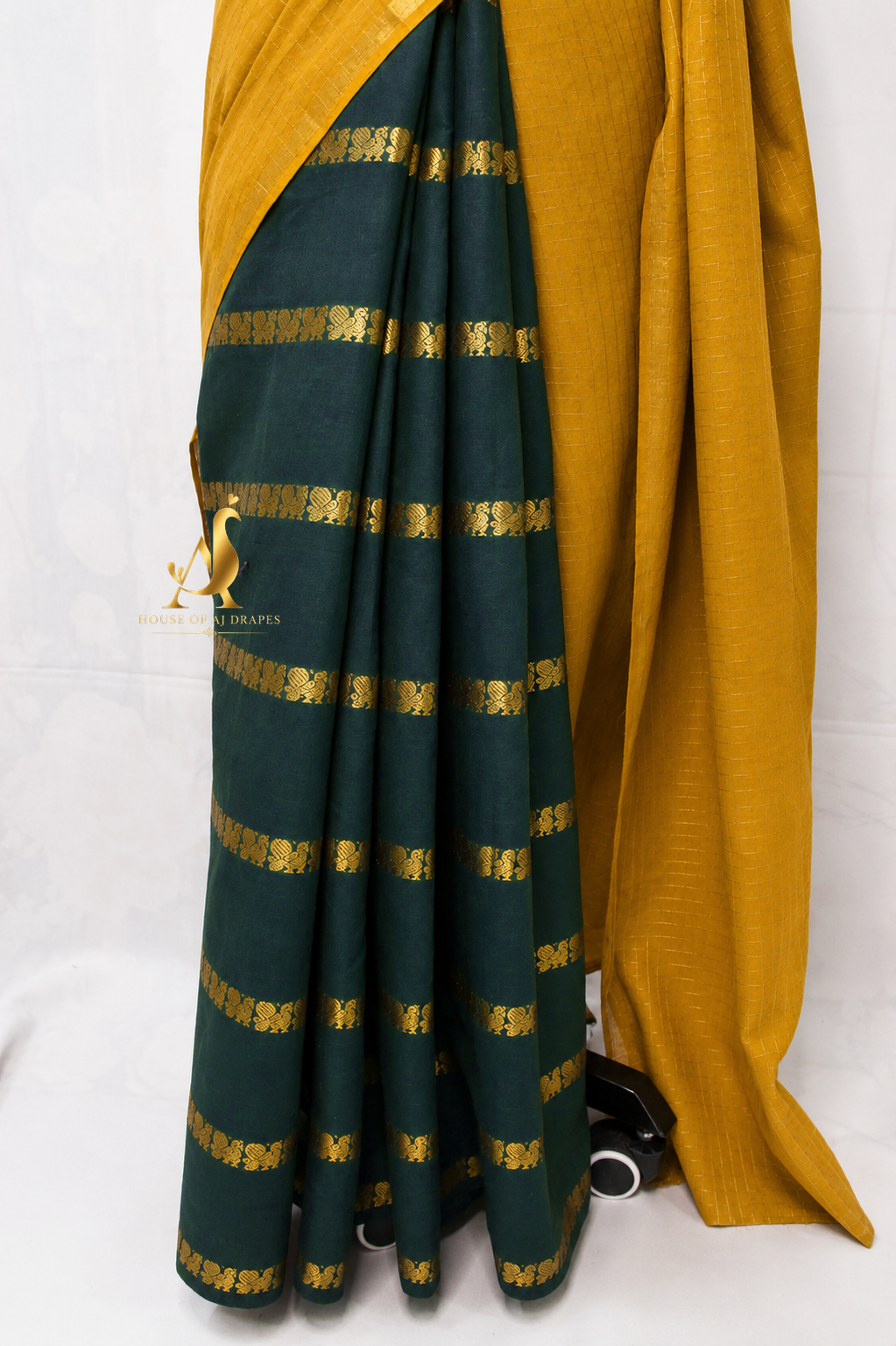 Mustard yellow | Green - Half and Half Madurai Cotton Saree