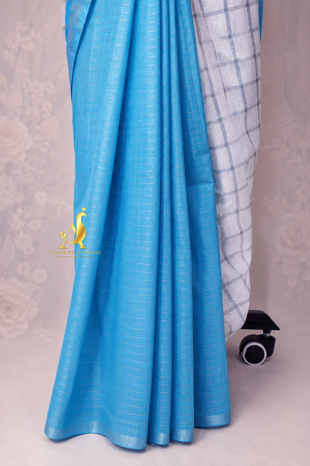 White Silver | Sky Blue - Half and Half Madurai Cotton Saree