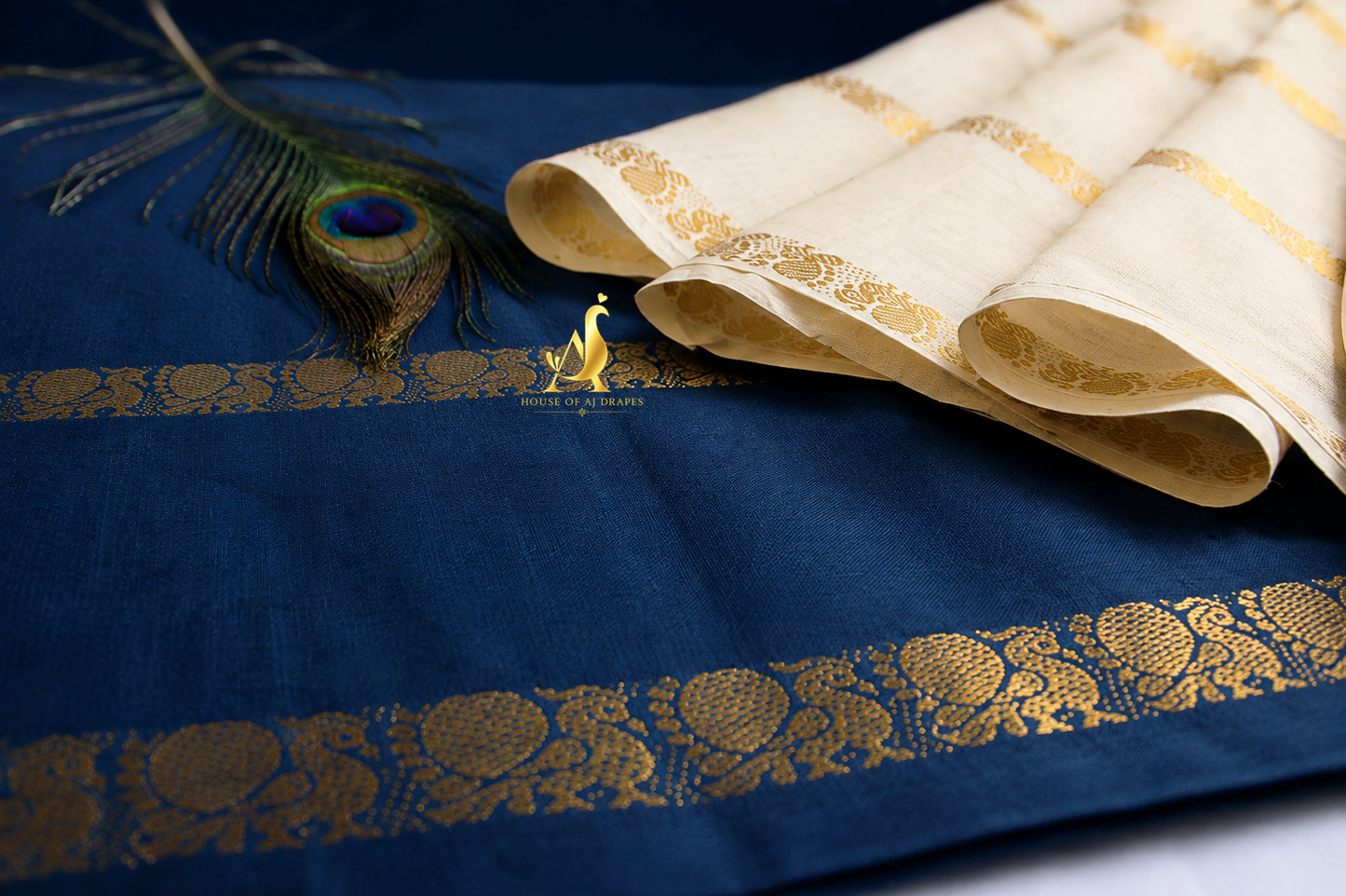 Rama blue | Ivory -Half and Half Madurai Cotton Saree
