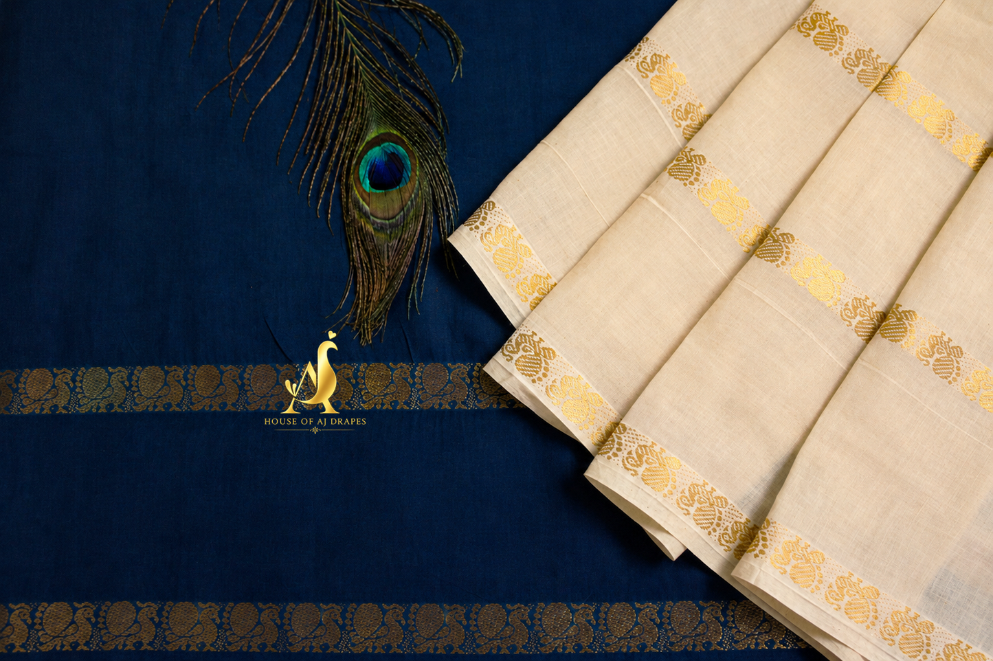 Rama blue | Ivory -Half and Half Madurai Cotton Saree