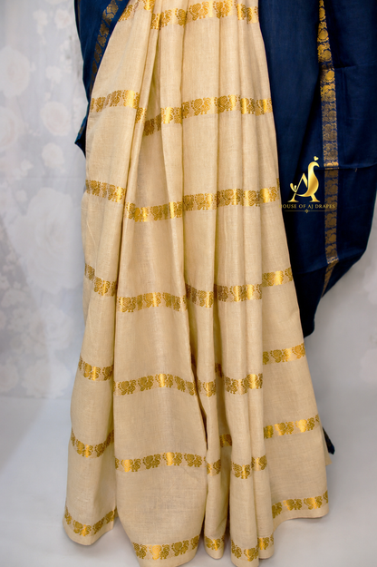 Rama blue | Ivory -Half and Half Madurai Cotton Saree