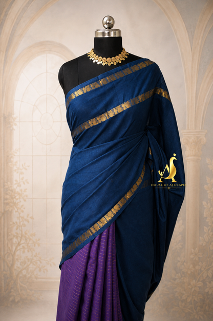 Midnight blue | Purple  -Half and Half Madurai Cotton Saree