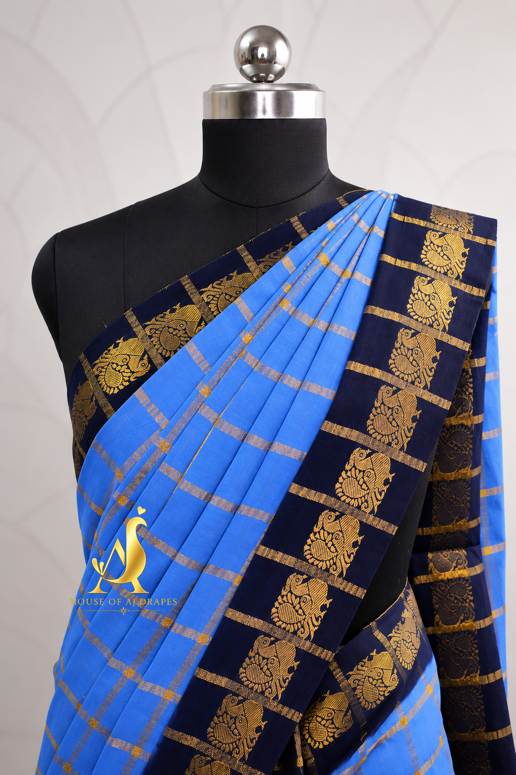 Blue | Navy Blue - Half and Half Madurai Cotton Saree
