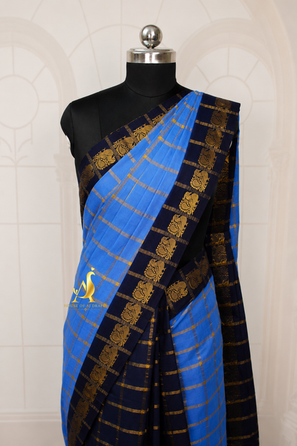 Blue | Navy Blue - Half and Half Madurai Cotton Saree