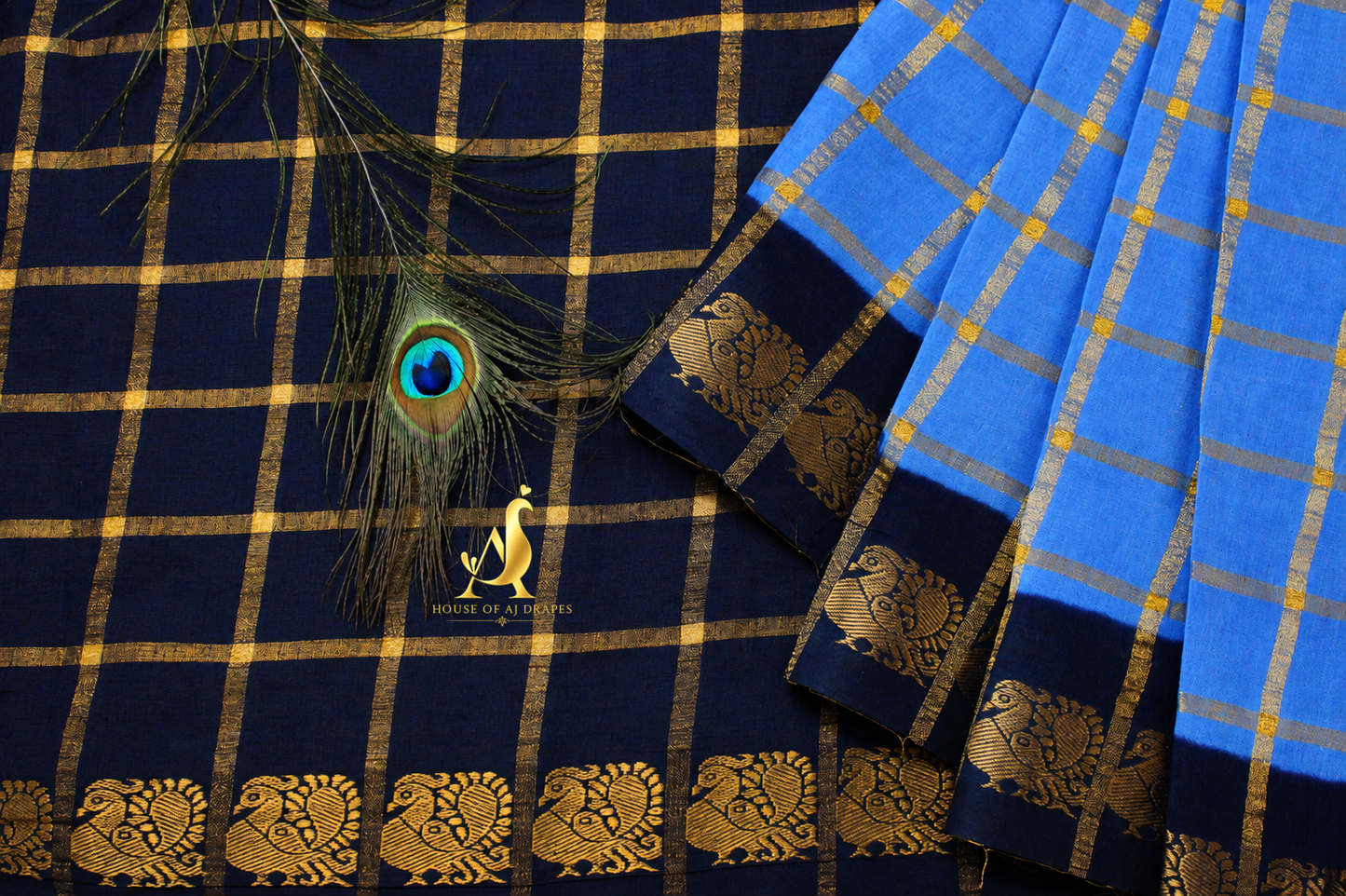 Blue | Navy Blue - Half and Half Madurai Cotton Saree