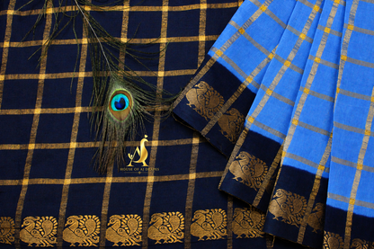 Blue | Navy Blue - Half and Half Madurai Cotton Saree