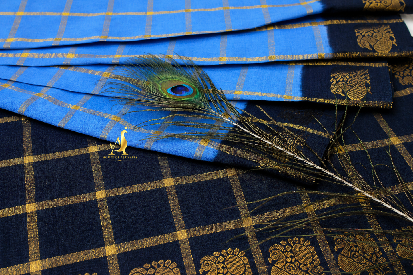 Blue | Navy Blue - Half and Half Madurai Cotton Saree