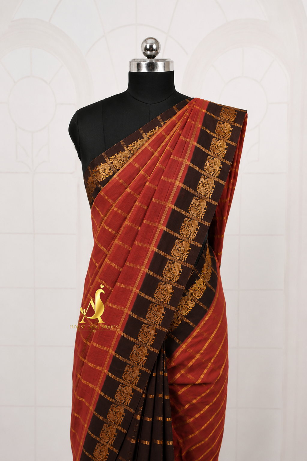 Burnt Brick | Brown - Half and Half Madurai Cotton Saree