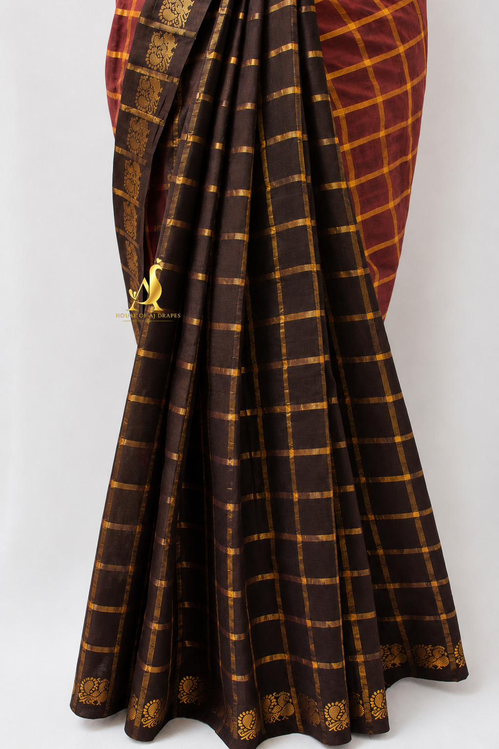 Burnt Brick | Brown - Half and Half Madurai Cotton Saree