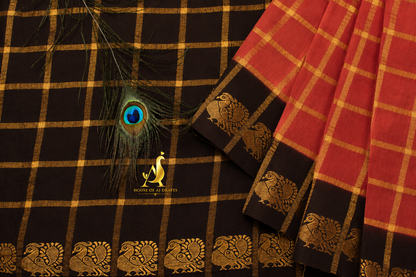 Burnt Brick | Brown - Half and Half Madurai Cotton Saree