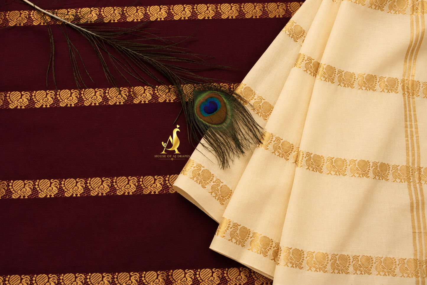 Ivory | Maroon - Half and Half Madurai Cotton Saree