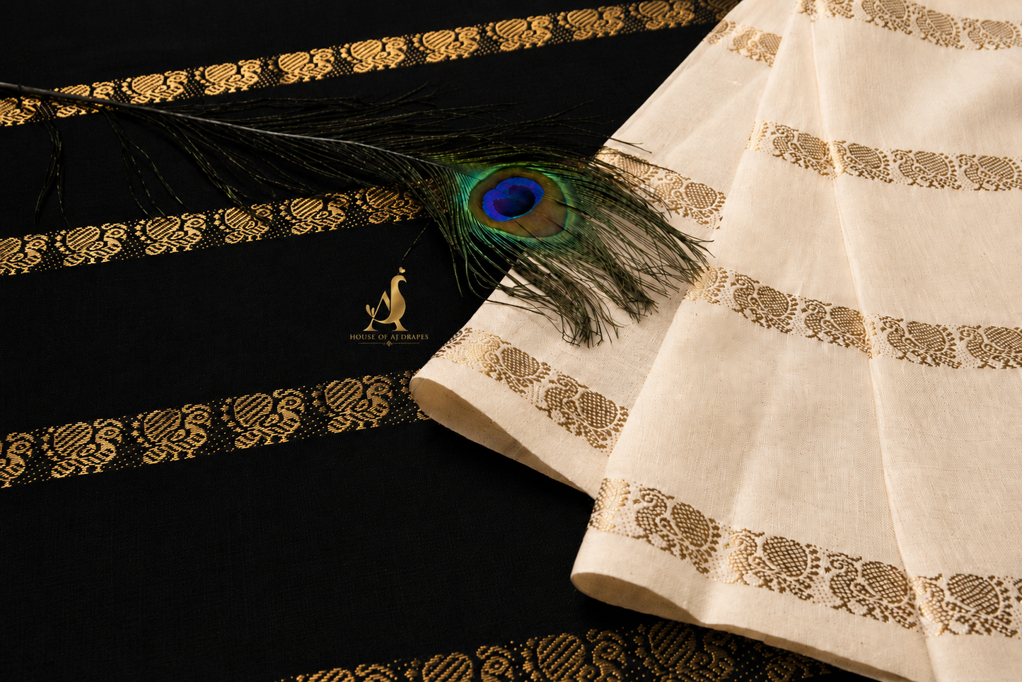 Black | Cream - Half and Half Madurai Cotton Saree