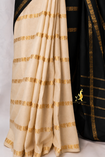 Black | Cream - Half and Half Madurai Cotton Saree