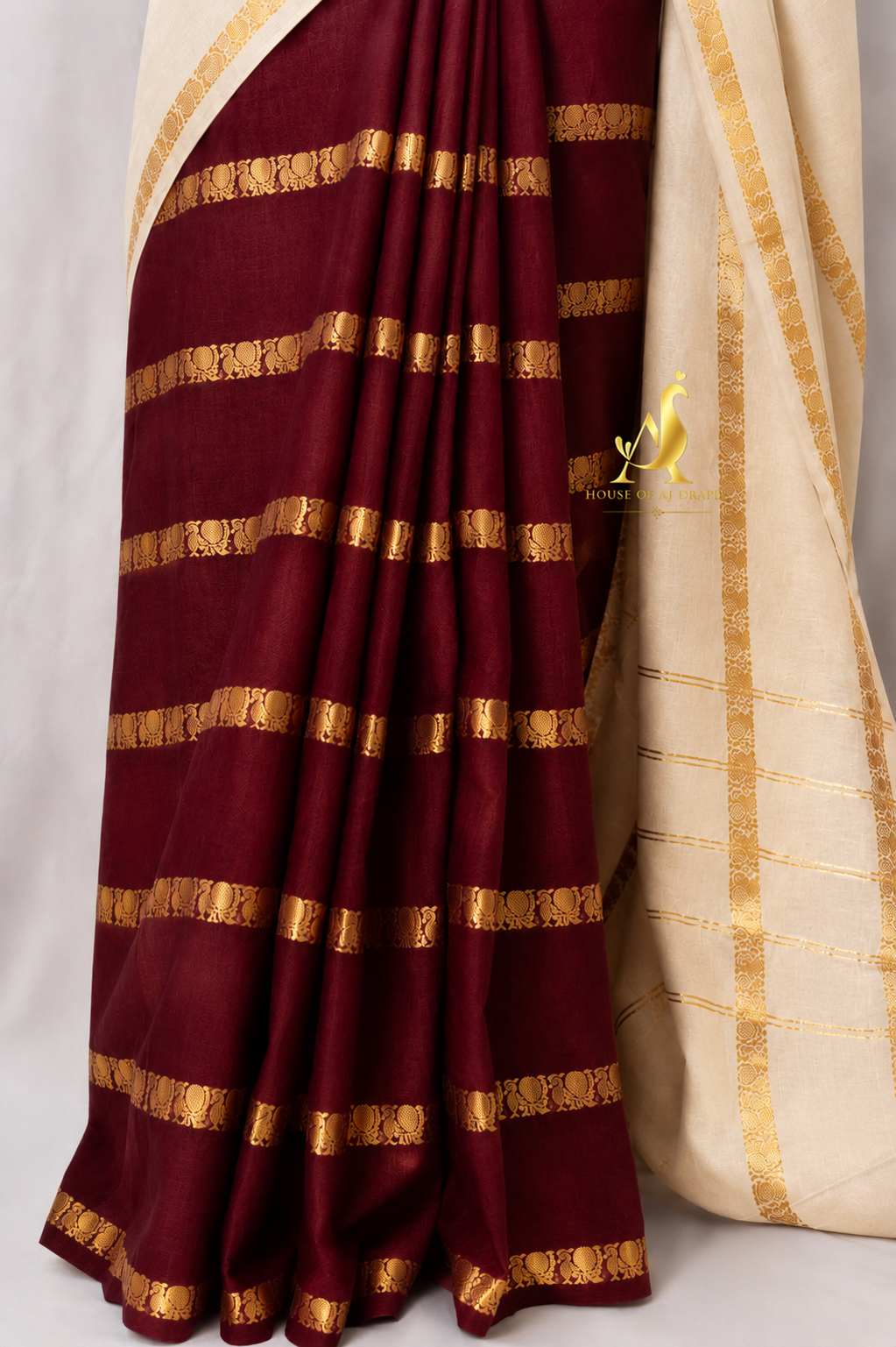 Ivory | Maroon - Half and Half Madurai Cotton Saree