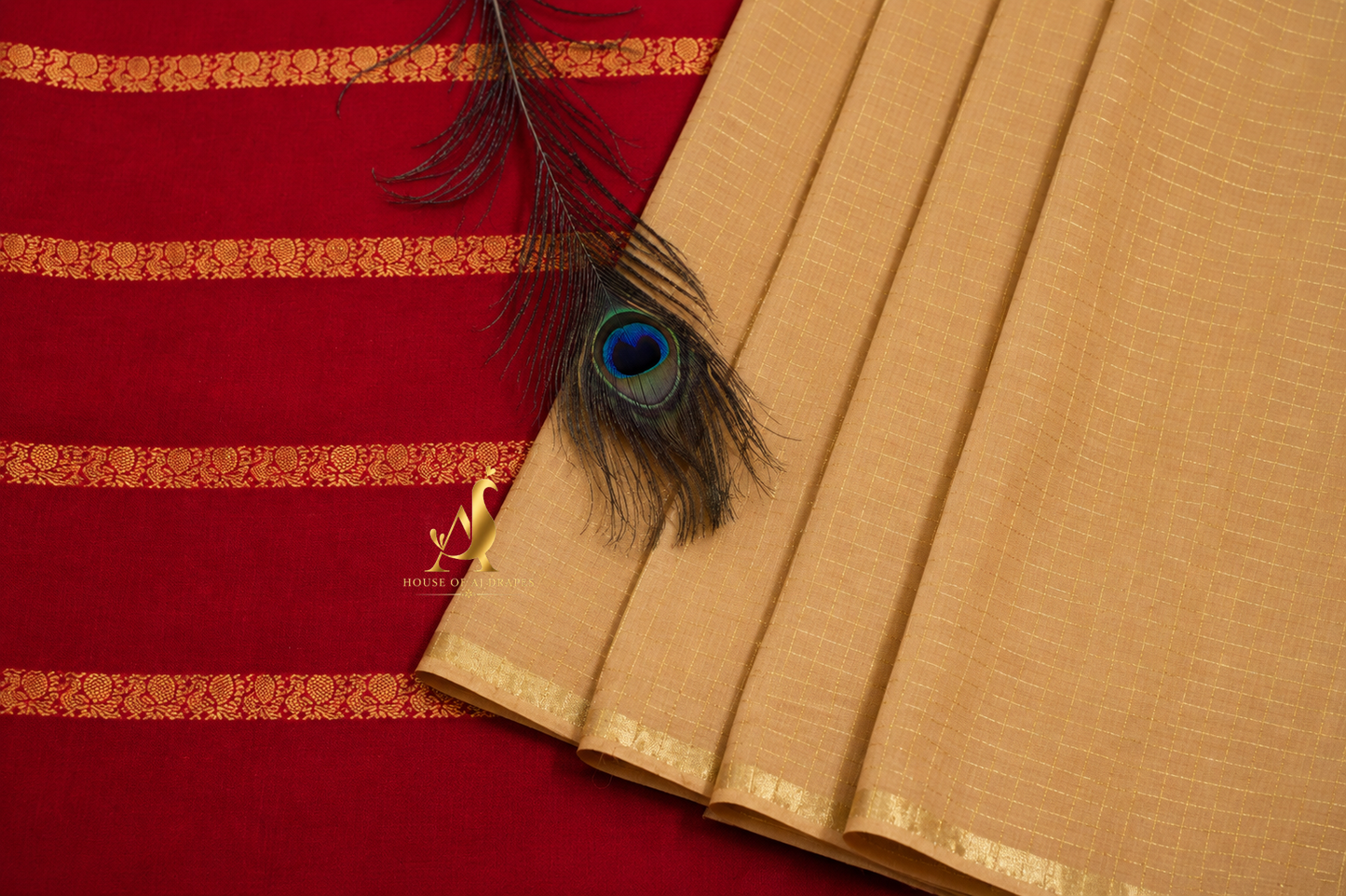 Gold | Red - Half and Half Madurai Cotton Saree