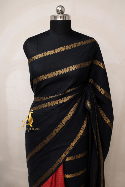 Black | Red - Half and Half Madurai Cotton Saree