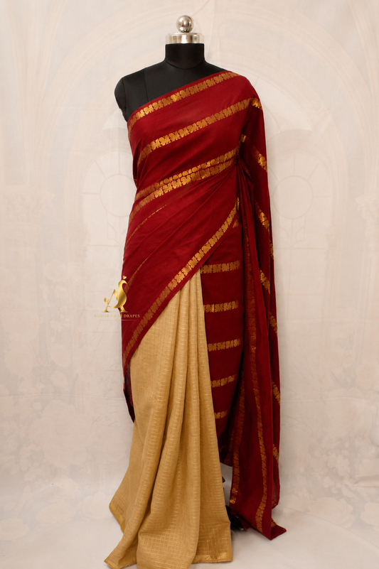 Red | Gold - Half and Half Madurai Cotton Saree