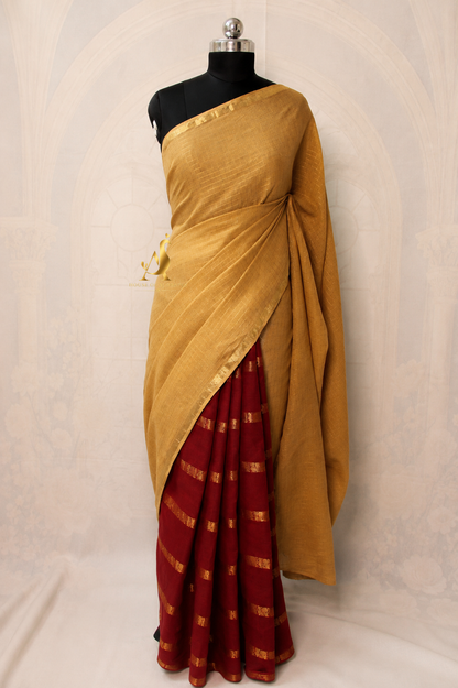 Gold | Red - Half and Half Madurai Cotton Saree