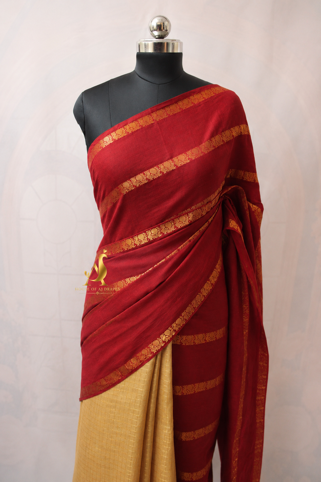 Red | Gold - Half and Half Madurai Cotton Saree