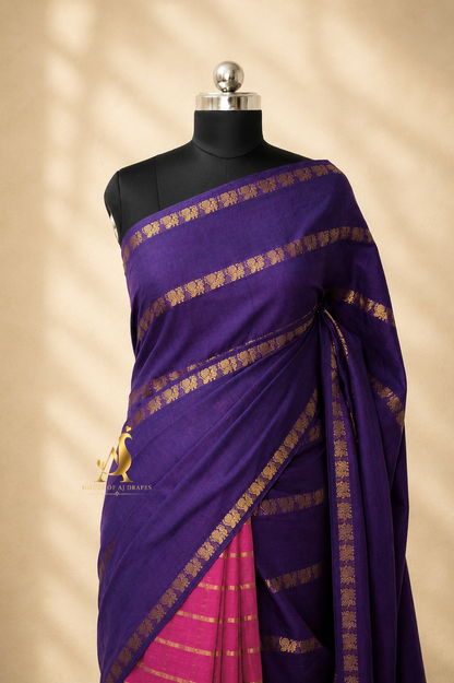Purple | Pink - Half and Half Madurai Cotton Saree