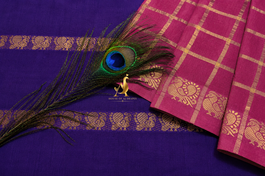 Purple | Pink - Half and Half Madurai Cotton Saree