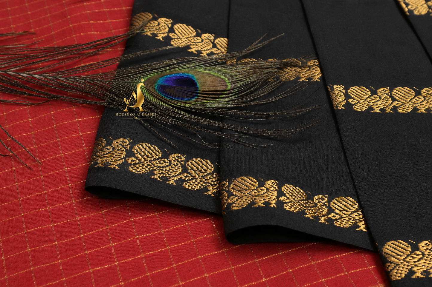 Black | Red - Half and Half Madurai Cotton Saree
