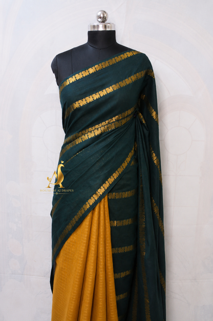 Green | Mustard Yellow - Half and Half Madurai Cotton Saree