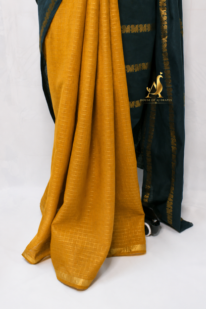 Green | Mustard Yellow - Half and Half Madurai Cotton Saree