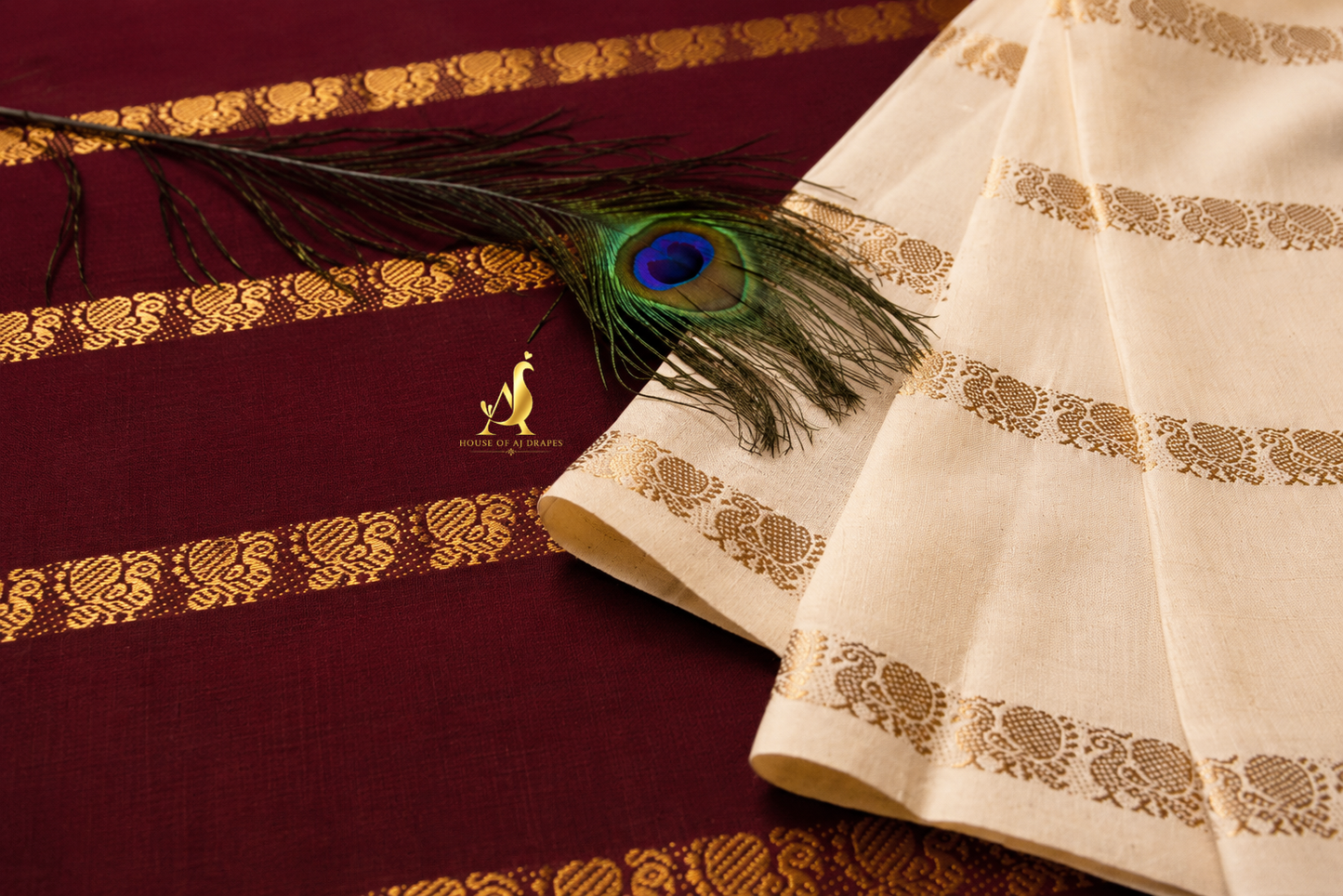 Maroon | Cream - Half and Half Madurai Cotton Saree