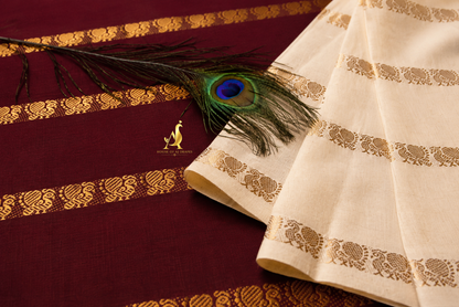 Maroon | Cream - Half and Half Madurai Cotton Saree