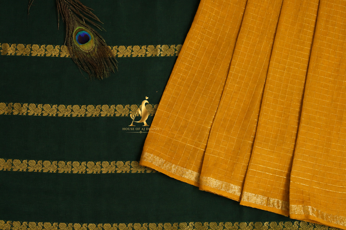 Mustard yellow | Green - Half and Half Madurai Cotton Saree