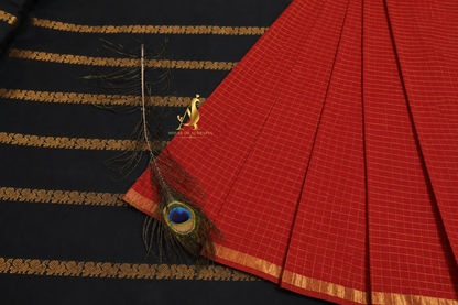 Red | Black - Half and Half Madurai Cotton Saree