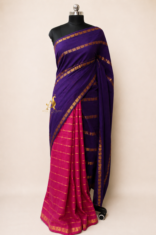 Purple | Pink - Half and Half Madurai Cotton Saree