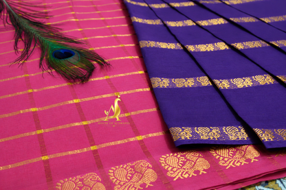 Purple | Pink - Half and Half Madurai Cotton Saree