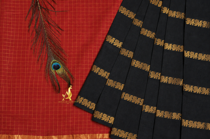 Red | Black - Half and Half Madurai Cotton Saree