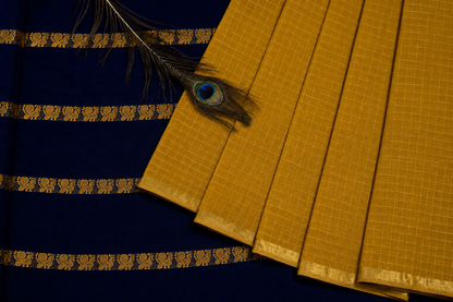 Dark Blue | Mustard Yellow - Half and Half Madurai Cotton Saree