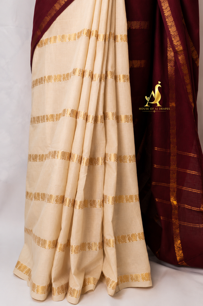 Maroon | Cream - Half and Half Madurai Cotton Saree