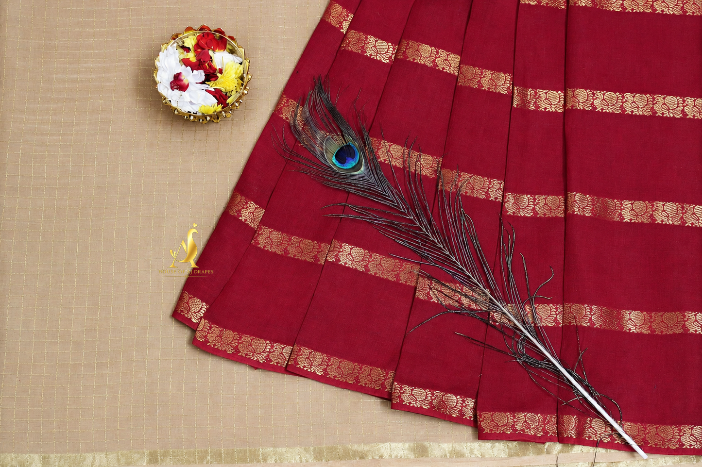 Red | Gold - Half and Half Madurai Cotton Saree