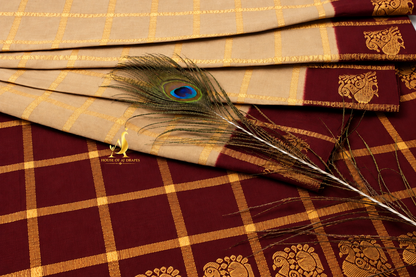 Sandal beige| Deep maroon - Half and Half cotton saree