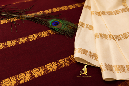 Ivory | Maroon - Half and Half Madurai Cotton Saree