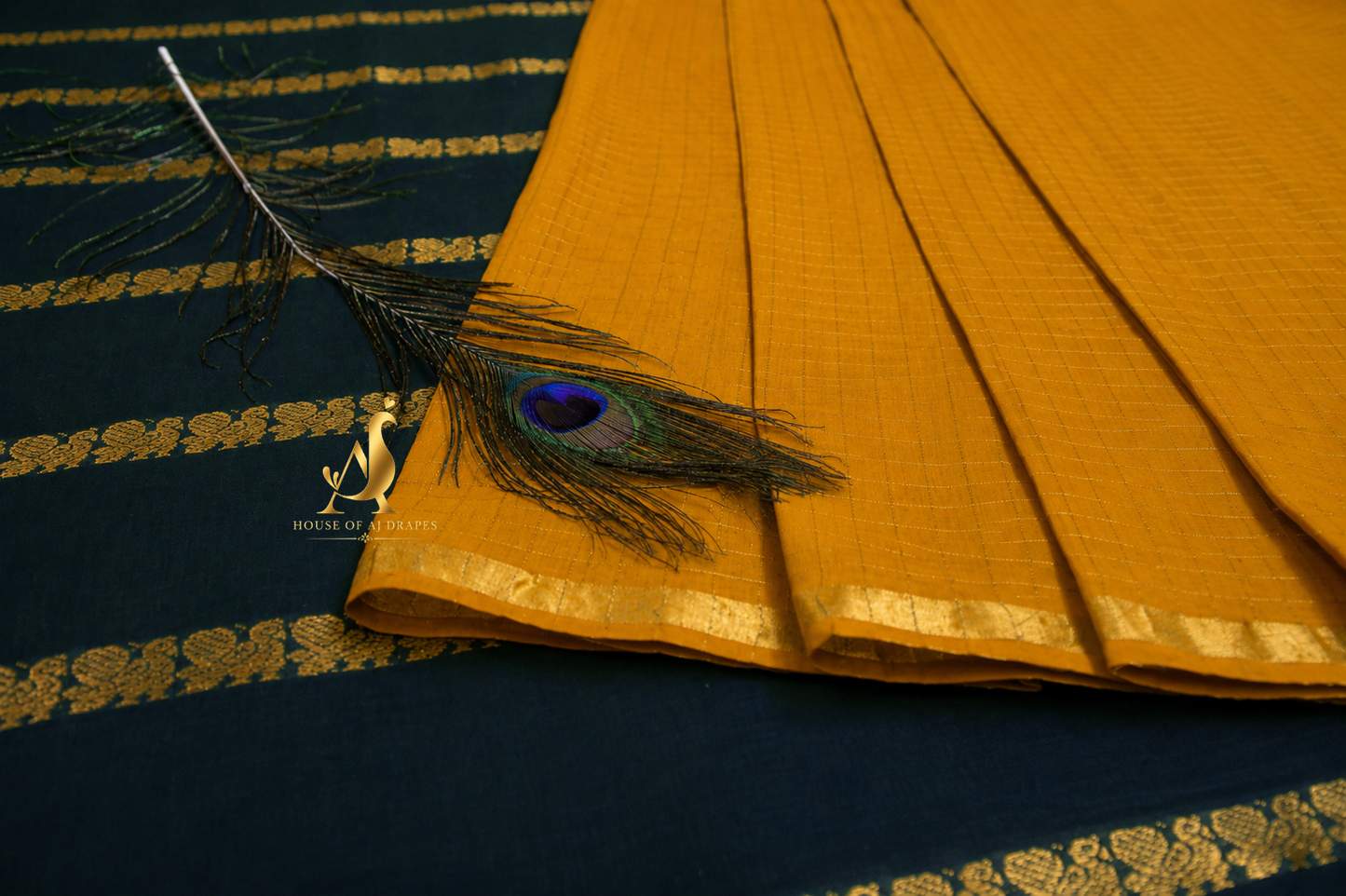Green | Mustard Yellow - Half and Half Madurai Cotton Saree